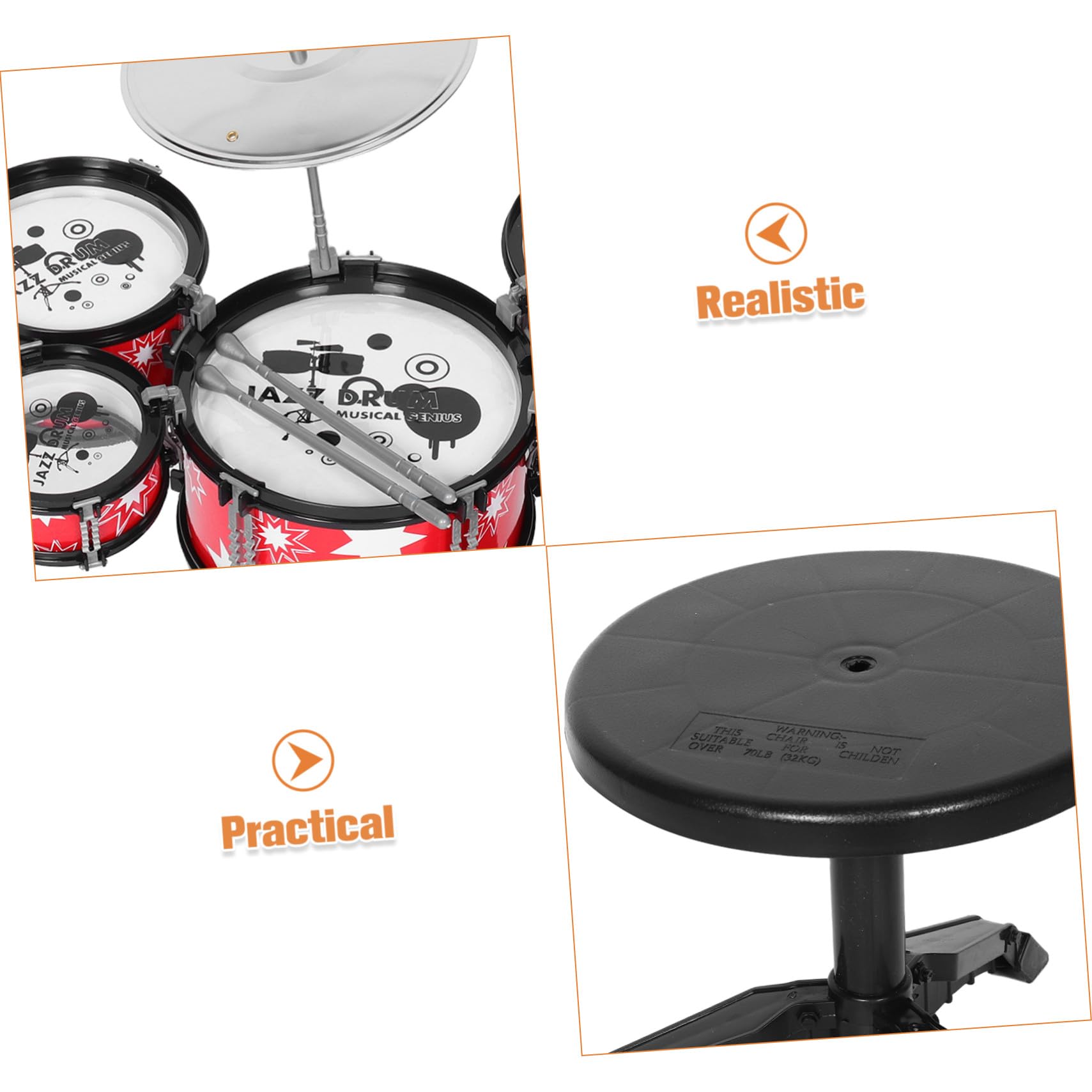 iplusmile Set Batteria per Bambini Tamburo Giocattolo Musicale Multifunzionale in Plastica Rossa per Educazione Precoce e Sviluppo dei Piccoli