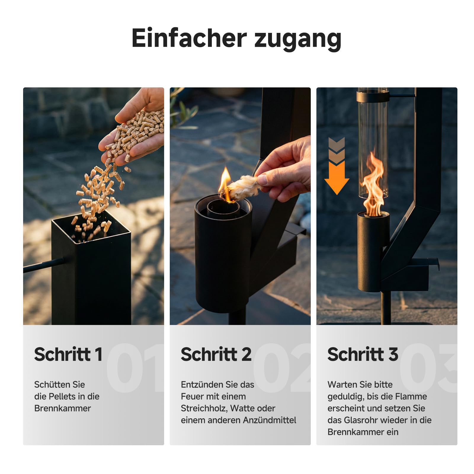 Feuerrohr, Terrassenheizer Mit Herausnehmbarem Aschekasten Und Pilz-Regenkappe, Beschwerter Und Stabiler Sockel, Brenndauer 1 Stunde, Rauchfreies, Pellets Feuerrohr FüR Terrasse Und Garten