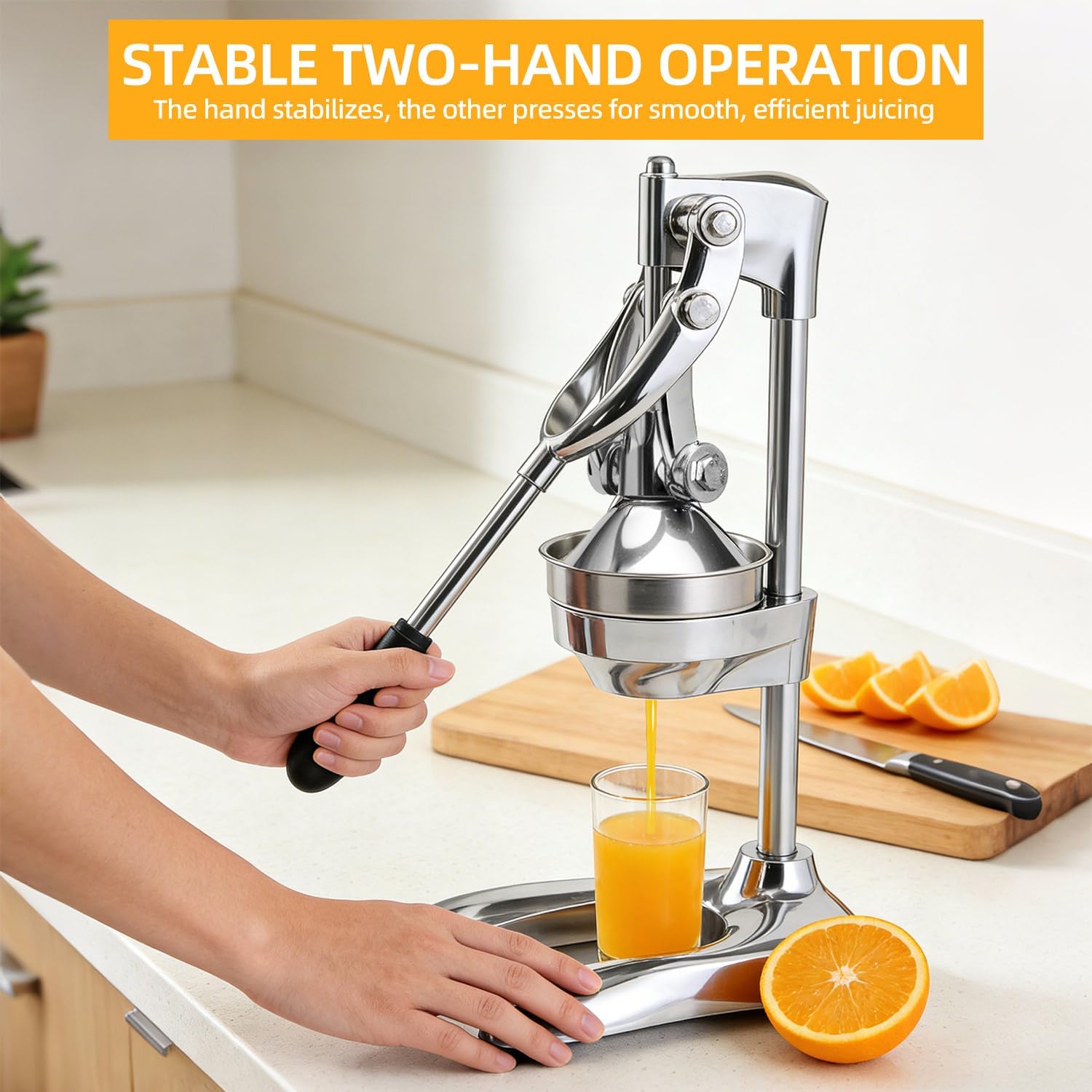 Manual Juicer, Heavy Duty Stainless Steel Hand Juicer Press, Lemon Squeezer for Pomegranates, Orange, Lime