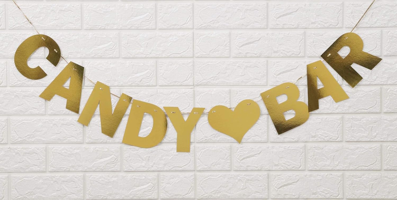Inkdotpot Candy Bar Metallic Gold Bunting Banner Baby Shower Wedding Bridal Shower Retirement Birthday Party Supplies DIY Wall Decor Garland