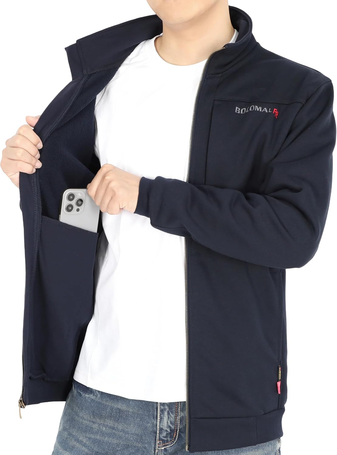 BOCOMAL FR Sweat Jackets for Men Full Zipper Mock Neck Fleece Sweatshirts