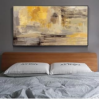 ICOMPY Arte abstracto de la pared para el dormitorio, impresiones en lienzo de color amarillo, pinturas artísticas de graffiti, carteles de pared modernos, 27.6 x 55.1 in, sin marco