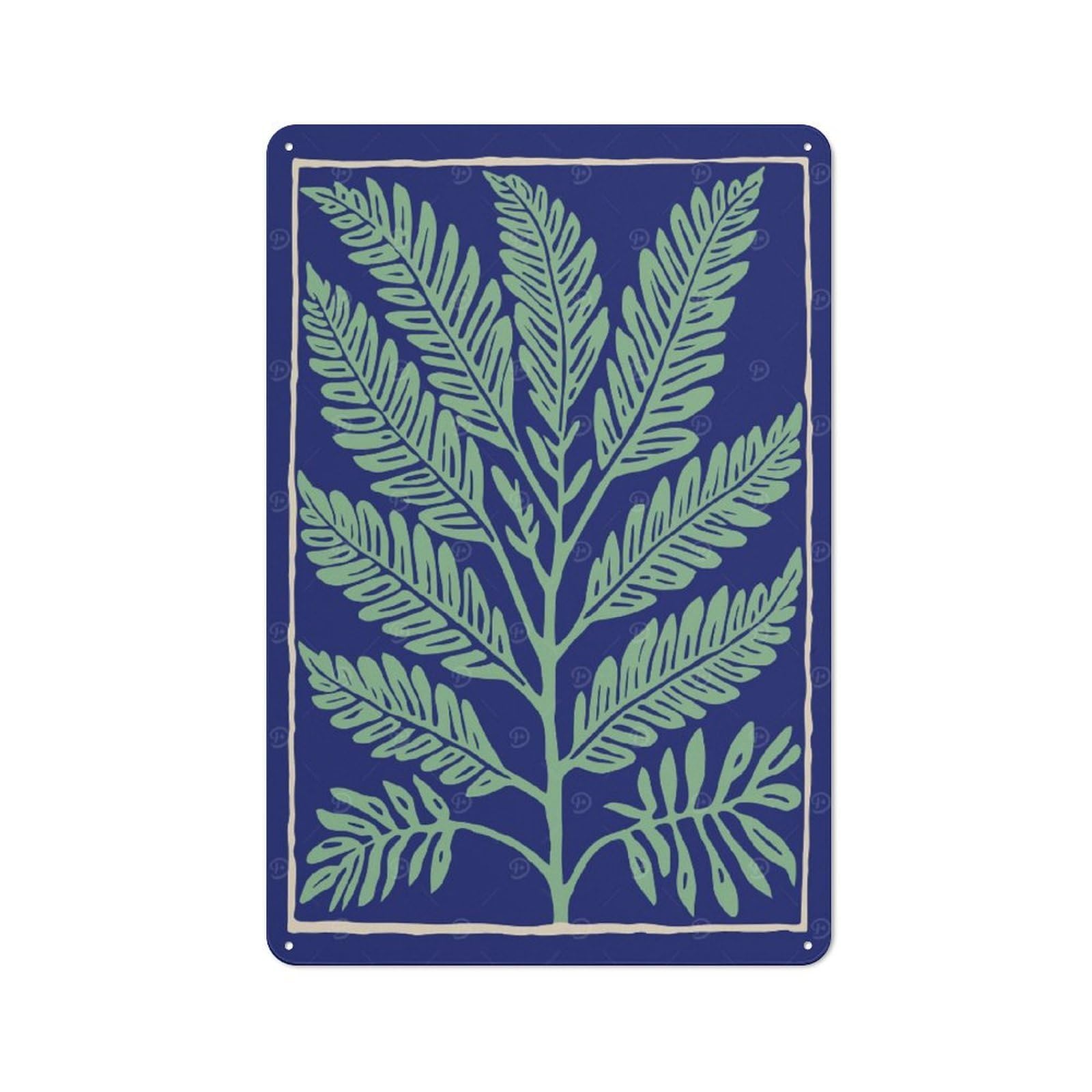 Junmoney Style-17 Green Branch On Blue Retro Tin Sign 30X20cm For Guest Room Or Hallway, For Kitchen, Dining Room And Home Bar Wall Decor