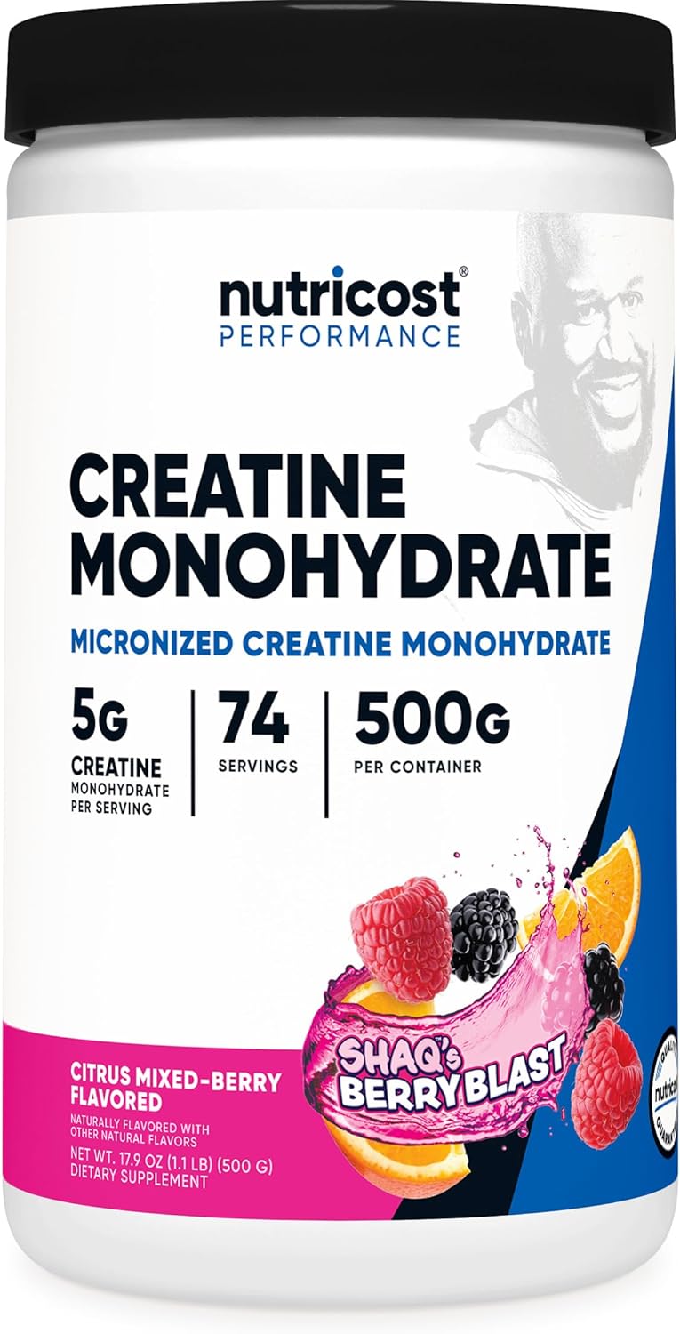 Nutricost Creatine Monohydrate Powder (Shaq's Berry Blast, 500 Gram) - Micronized Creatine Supplement, Vegan, GMO-Free, Gluten-Free, 74 Servings