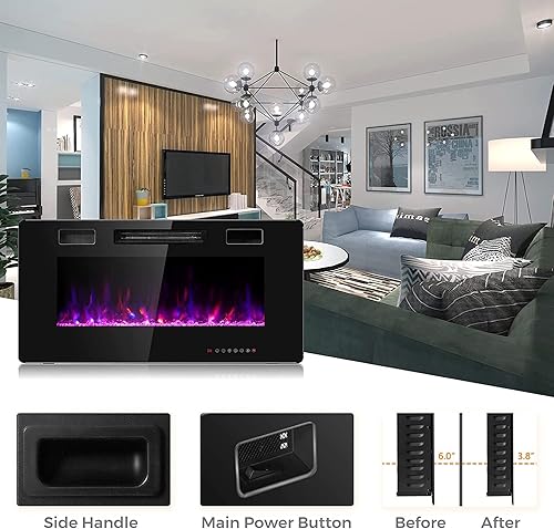 Miniatura 7 de MAT EXPERT Chimenea eléctrica empotrable de 36 pulgadas, calentador eléctrico de montaje en pared y pared, chimenea eléctrica de 750 W1500 W con