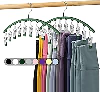 Vista 13 de Organizador de leggings para armario, colgador de metal para pantalones de yoga con revestimiento de goma, paquete de 4 con 10 clips para 40