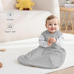 usbettas Baby Sleep Sack, 1.0 Tog Supersoft Thermostatic Cotton Toddler Sleeping Sack for Babies Infant, 2-Way Zipper Baby Wearable Blanket for All Season