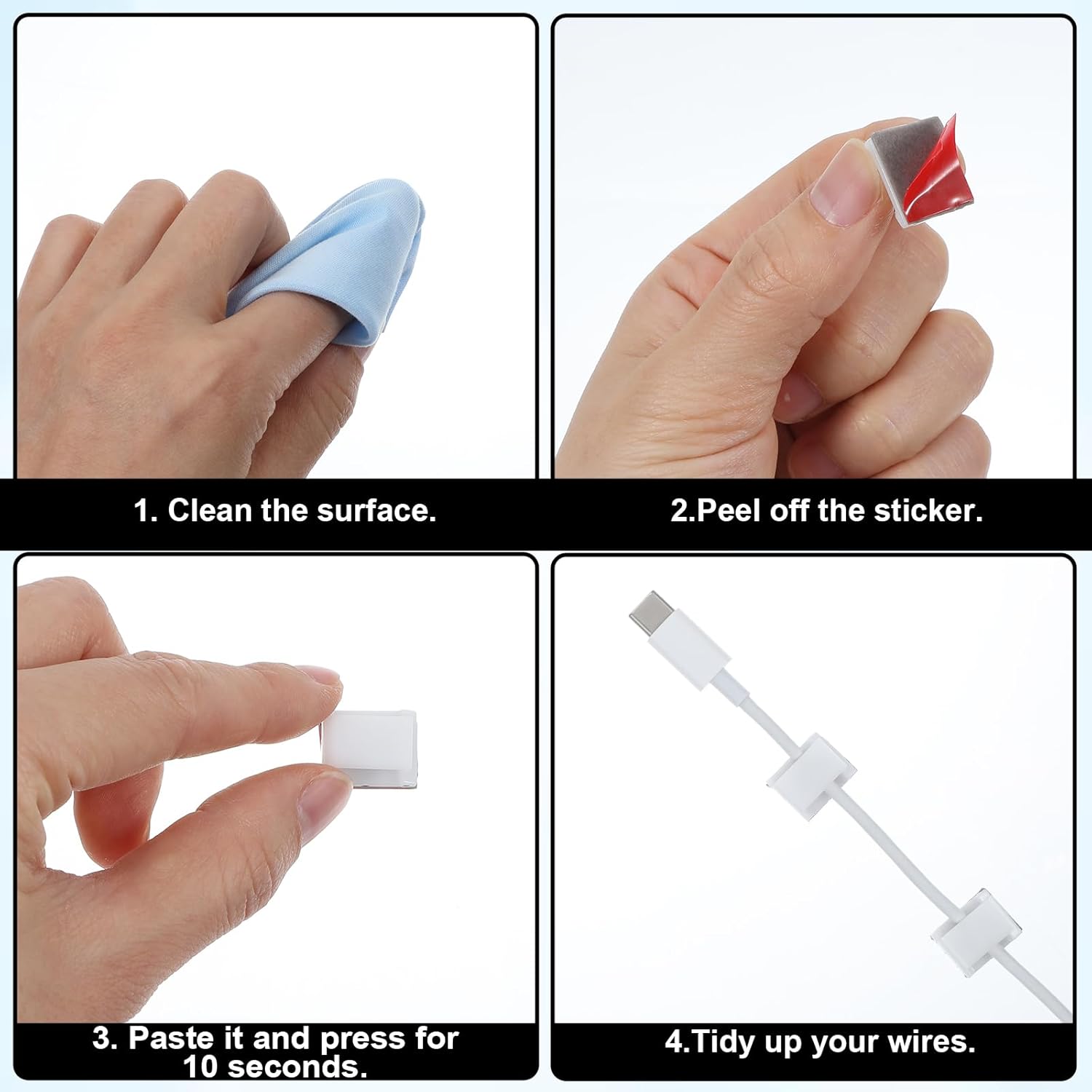 100 Pcs Flat Cable Clips Ethernet Wire Holders for Cords Self Adhesive Cable Clips for Home Wall Ethernet Network Cord Organizer Decoration Fairy Light Sticky Hooks Desk Car Home and Office White