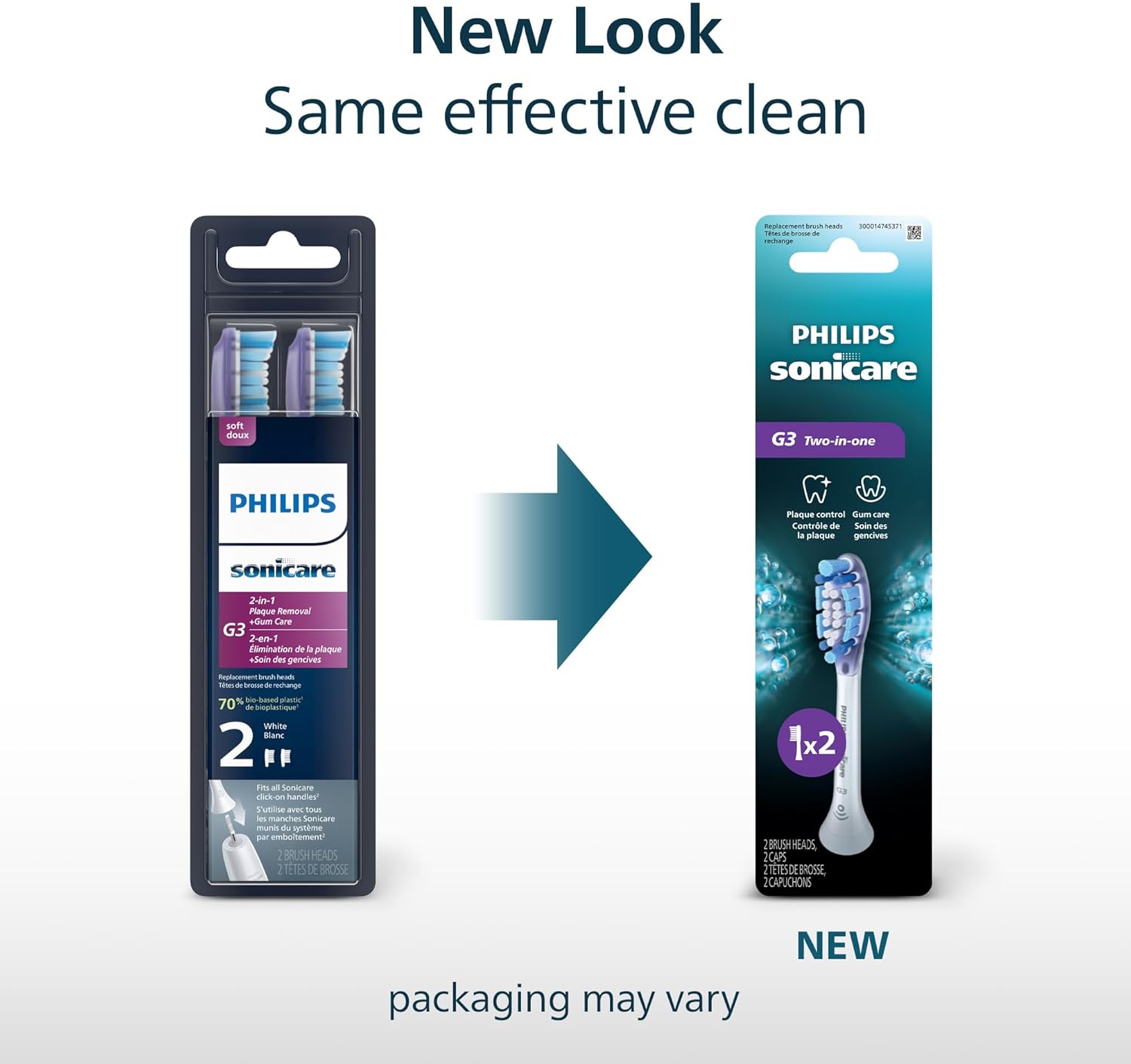 Philips Sonicare G3 Two-in-One - Genuine Replacement Electric Toothbrush Heads, White, 2 Pack, HX9052/77