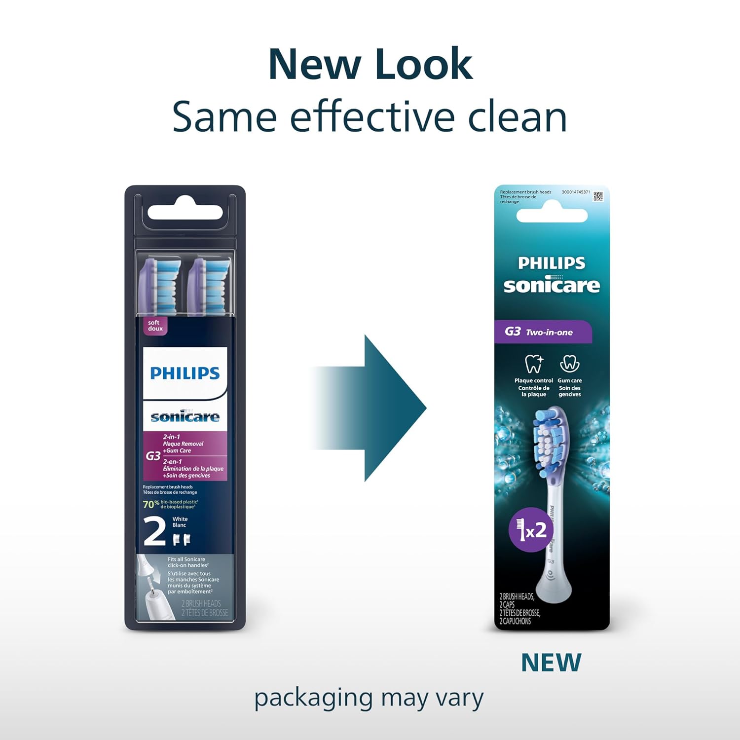 Philips Sonicare G3 Two-in-One - Genuine Replacement Electric Toothbrush Heads, White, 2 Pack, HX9052/77 White 1 Count (Pack of 2)