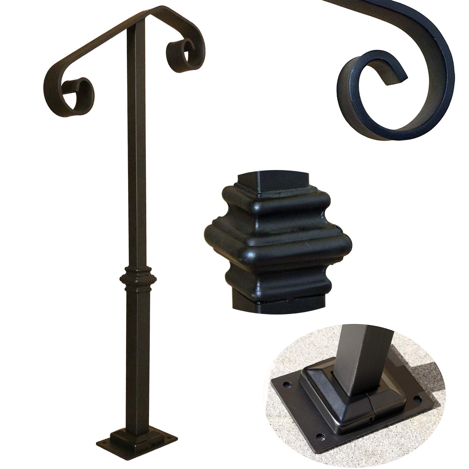 Yahpetes Handrail 38.8" Single Post Stair Railing Black Single Post