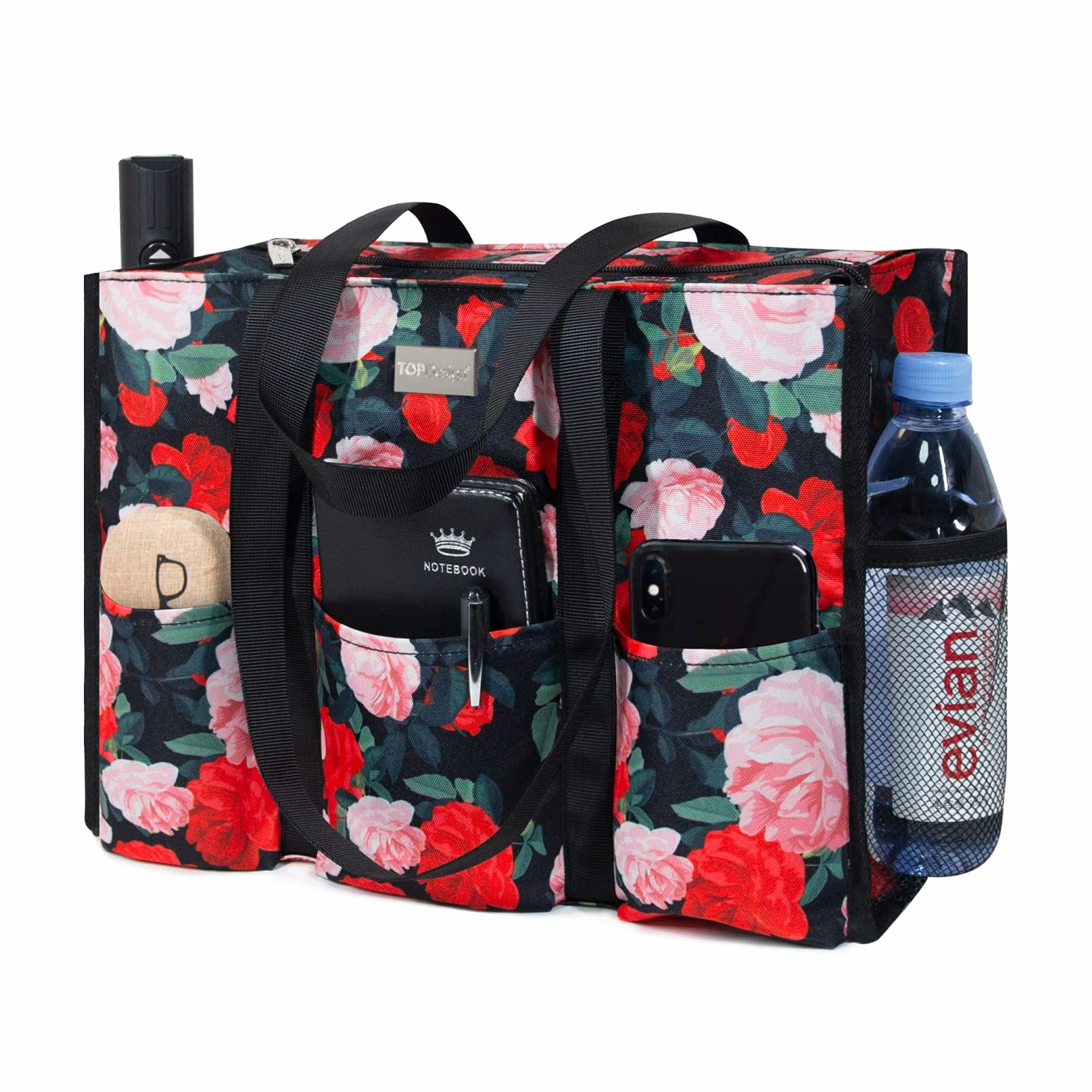 TOPDesign Utility Water Resistant Tote Bag with 13 Pockets, Zipper Closure