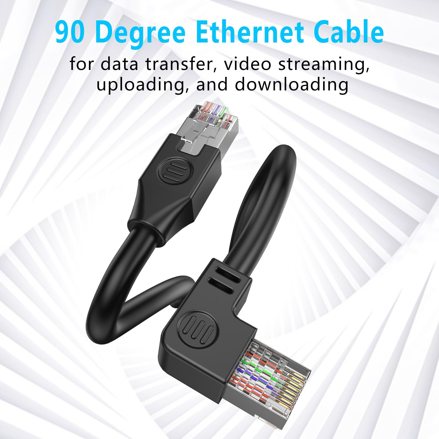 Krótki kabel Ethernet 90 stopni Cat5e LAN Cat 5e LAN, przedłużony kabel RJ45 wtyczka do wtyczki, kabel sieciowy do routera, modemu Smart TV, PC, laptopa, 30 cm (lewy prawy)
