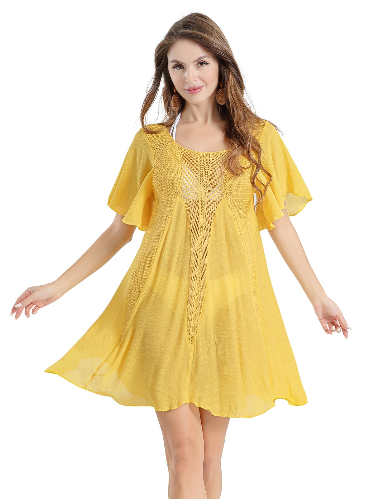 Damen Bikini Cover Up Strandkleid Sommer Häkel Chiffon Strandkleider Bikini überwurf Strickkleid