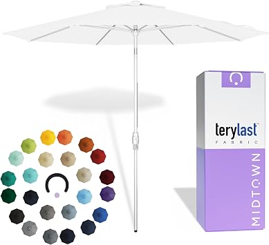 Midtown Umbrellas The Swilt 8 Ft Patio Umbrellas with 360 Swivel & Tilt Mechanism, 8 Fiberglass Ribs & Terylast Polyester Fabric for Backyard, Deck, Pool & Cafes - Ivory Canopy, White Pole