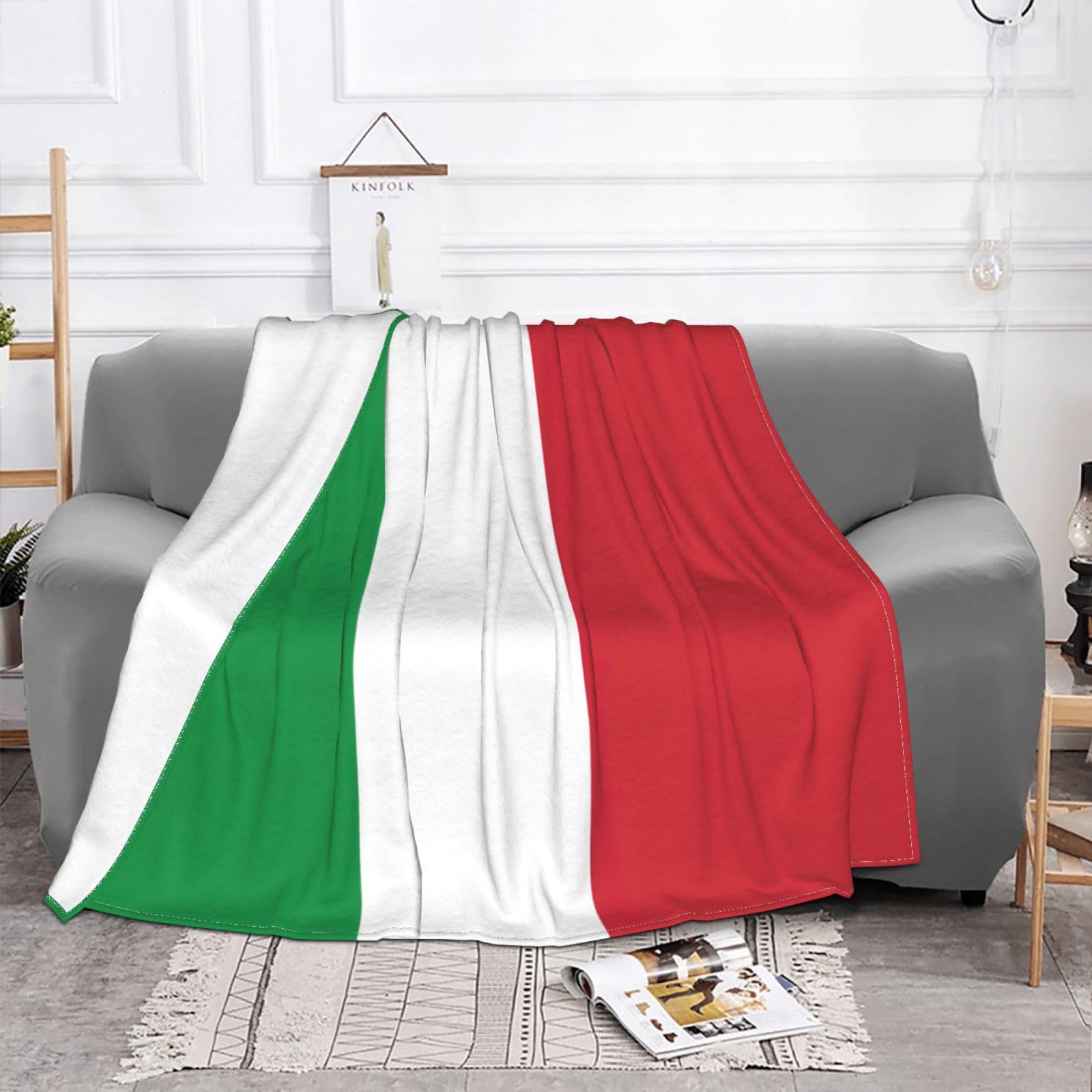 Coperta in pile ultra morbida con stampa bandiera italiana, comoda e leggera, calda coperta per letto, divano e viaggio