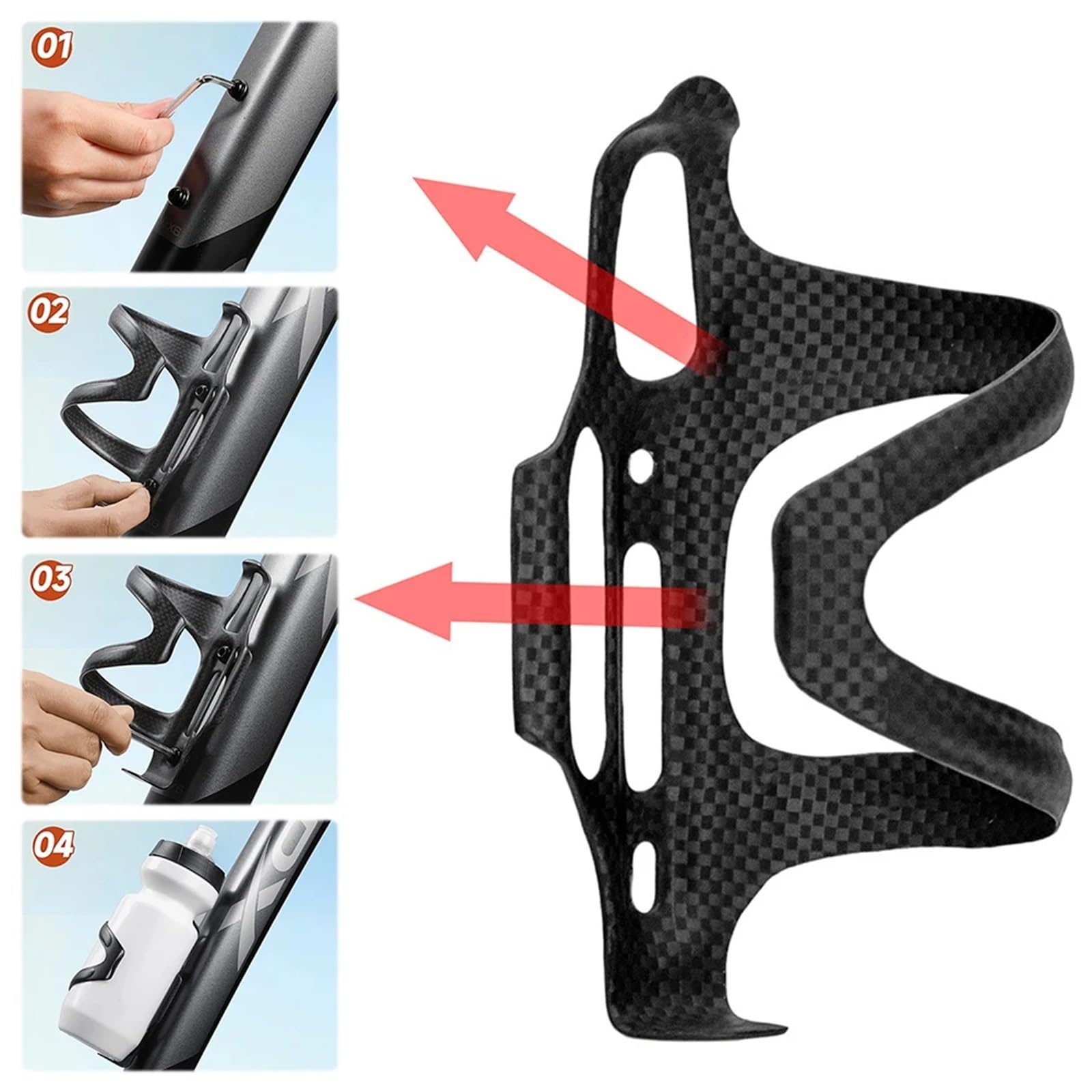 Portaborraccia per bicicletta, in fibra di carbonio, 3 pezzi, per mountain bike, bici da strada, mountain bike, bici da strada (destra)