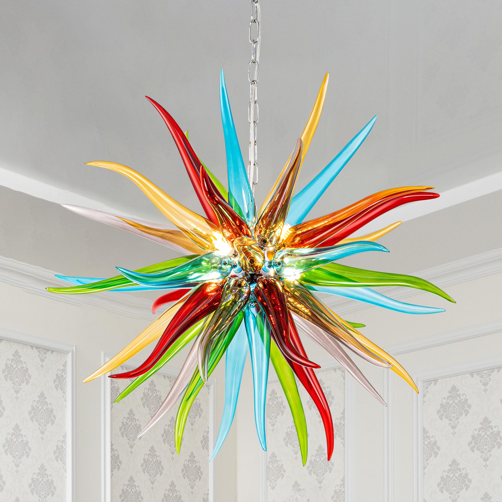 HASUN Modern Luxury Living Room Art Chandelier, Hand Blown Glass Chandeliers, Ceiling Pendant Light Chandelier for Dining Room, Entryway, Lobby, Stairway, Bedroom, Study Room, Kitchen