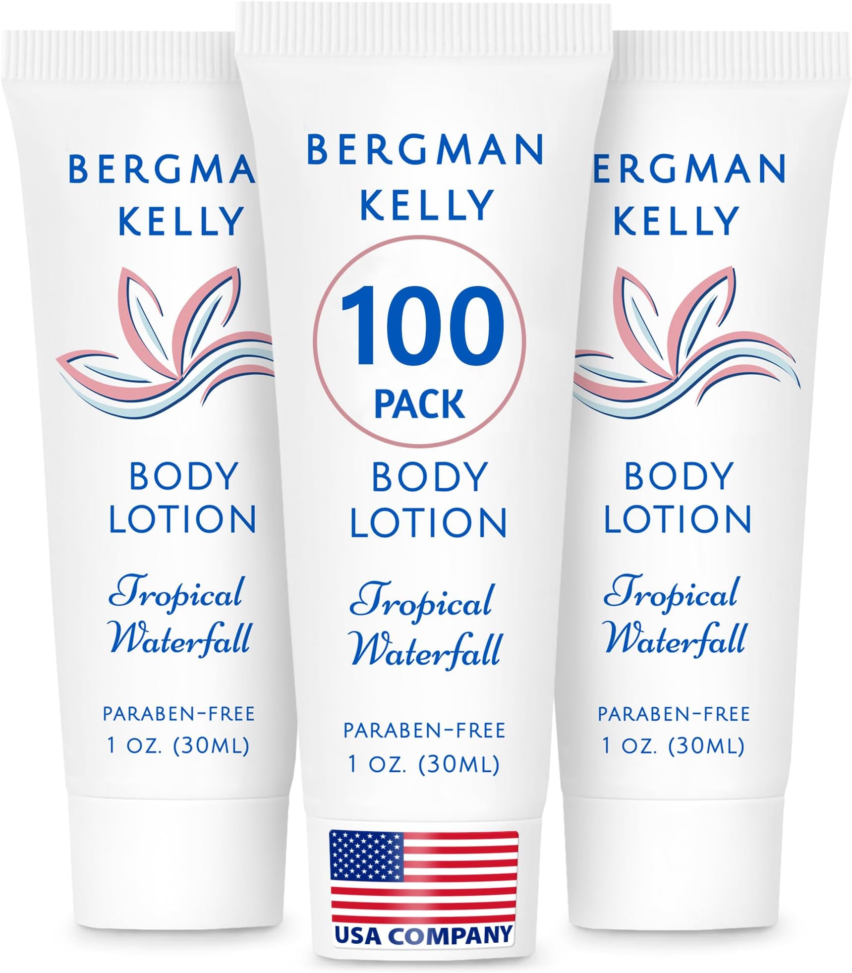 BERGMAN KELLY - Travel Size Lotion - 1 fl oz, 100 PK, Tropical Waterfall - Delight Your Guests w/Invigorating & Refreshing Body Lotion - Quality Mini & Small Size Guest Hotel Toiletries in Bulk
