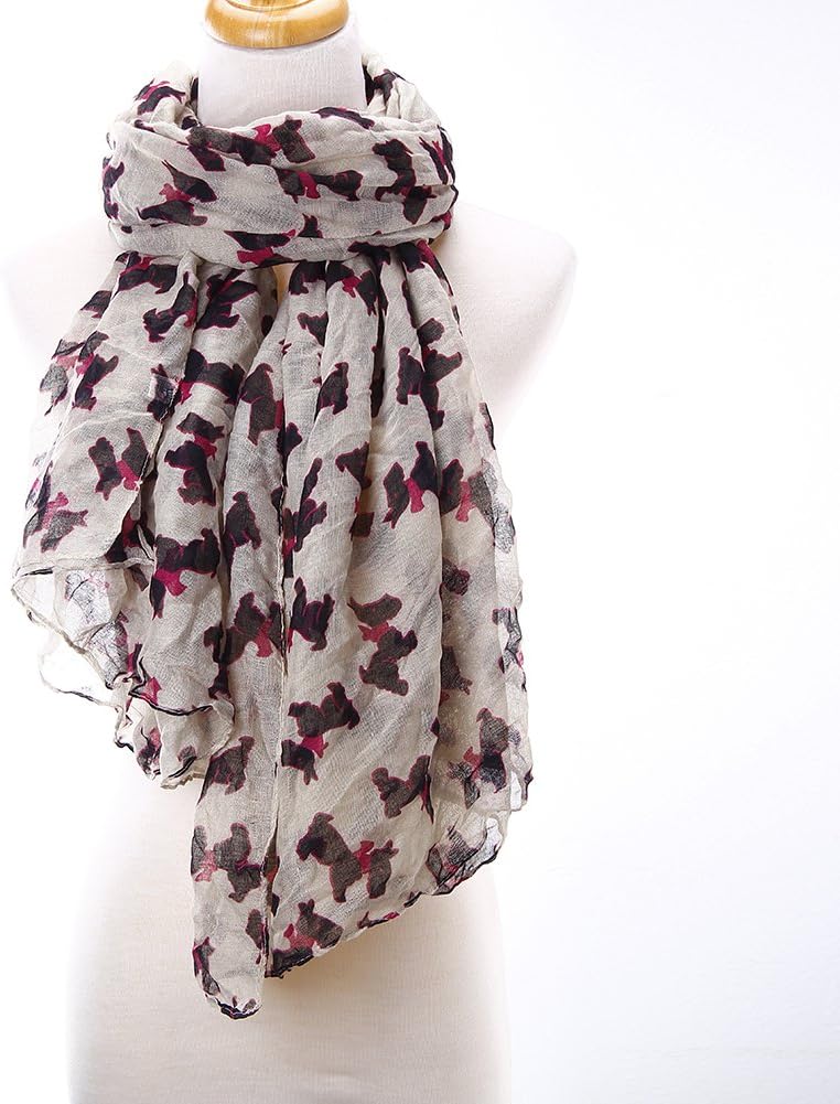 Jianyana New Stylish Ladies Fashion West Highland Terrier Scottish Dog Scarf (Beige)