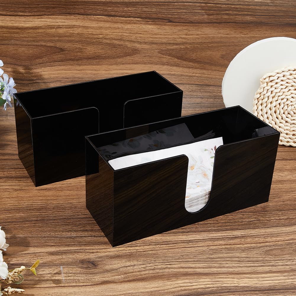 DICOSMETIC Lot de 2 distributeurs de serviettes en papier en acrylique noir pour comptoir - 27 x 10,5 x 12,7 cm - Porte-serviettes à trois volets pour salle de bain, toilettes, cuisine