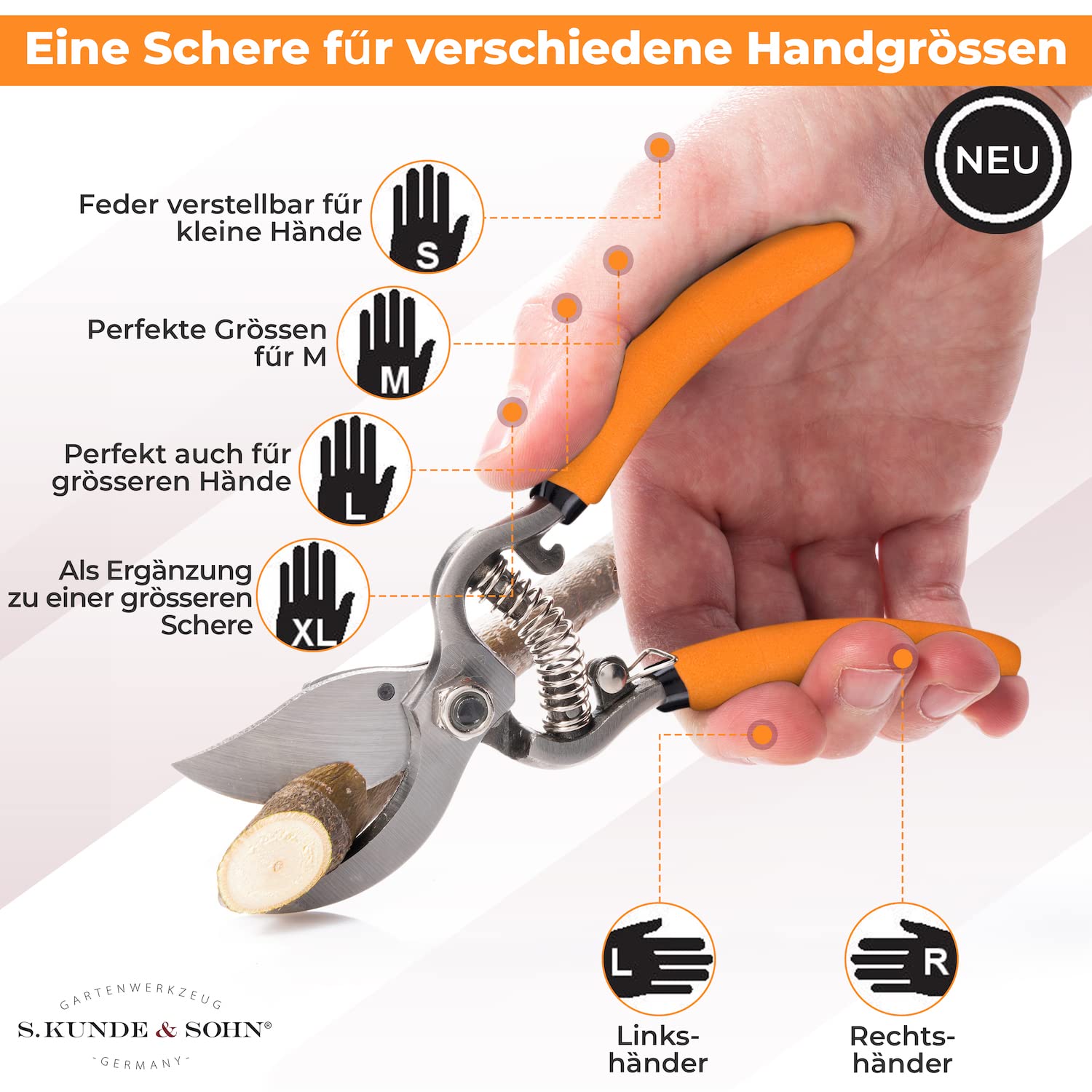 S. Kunde & Sohn Germany – SKS 6 Tradition Gartenschere orange + SKS T1 Trageetui