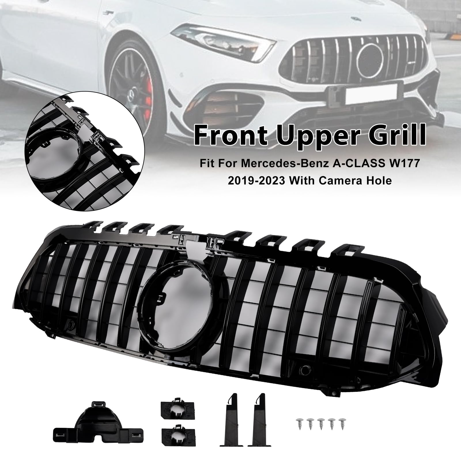 Griglia paraurti Anteriore GT-Style Front Bumper Grille Fit for Mercedes Benz A-Class W177 2019-2023 Black (No Logo)