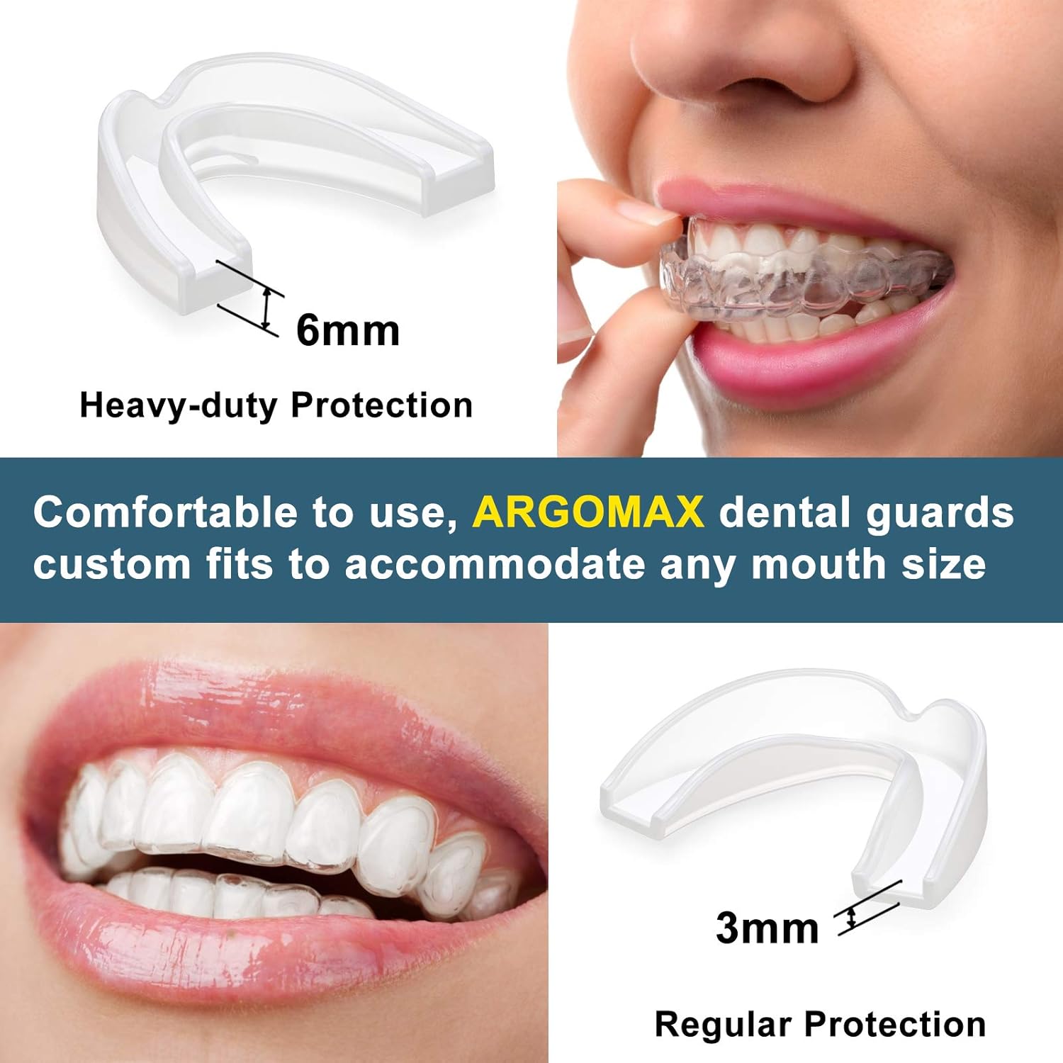 ARGOMAX - Pack of 4 Moldable Mouth Guard for Teeth Grinding Clenching Bruxism, Sport Athletic, Whitening Tray, Anti Grinding Custom Fit Dental Guards - 2 Sizes, Including 1 Storage Travel Case : Beauty & Personal Care