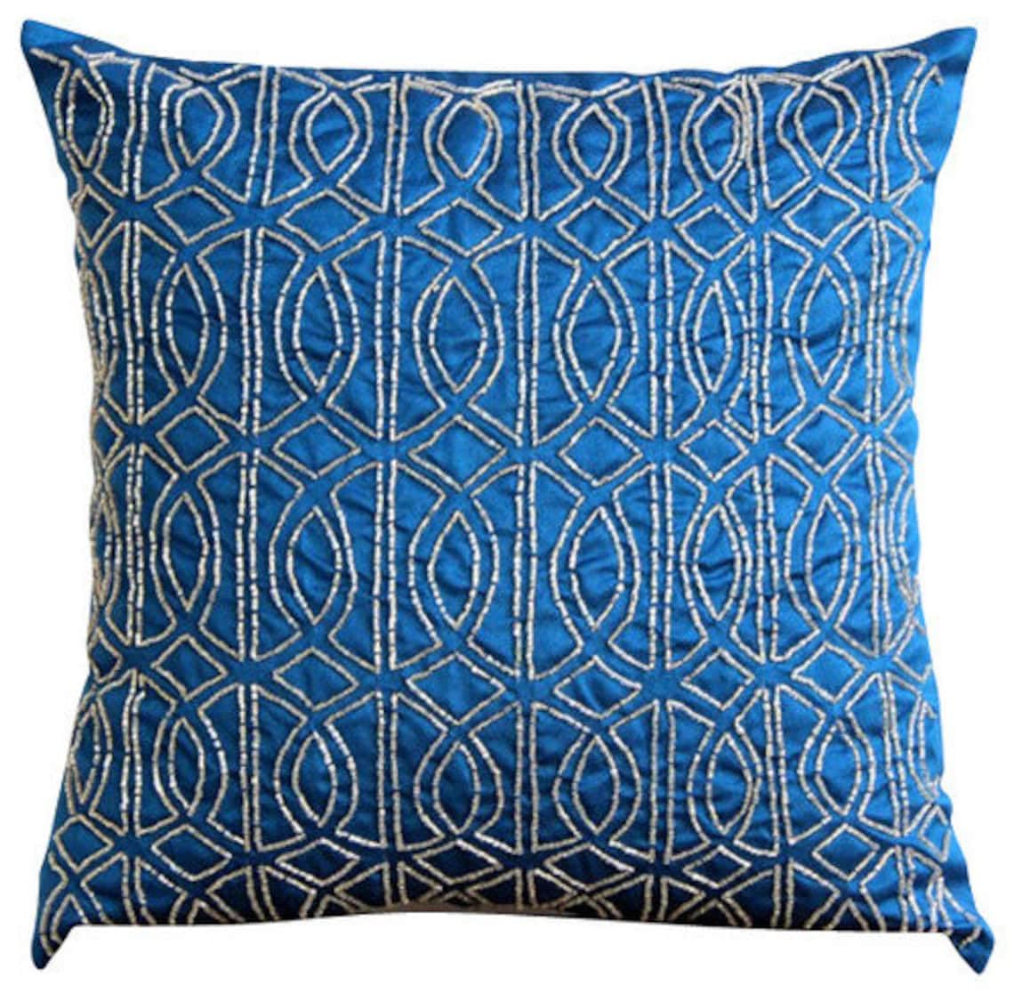 The HomeCentric Royal Blue Euro Cushion Shams, Pack of 2, 65x65 cm (26"x26") Euro Sham, Lattice Trellis Pattern Geometric Euro Cushion Shams, Silk Euro Shams, Geometric - Geometric Royal Blue โ image 1