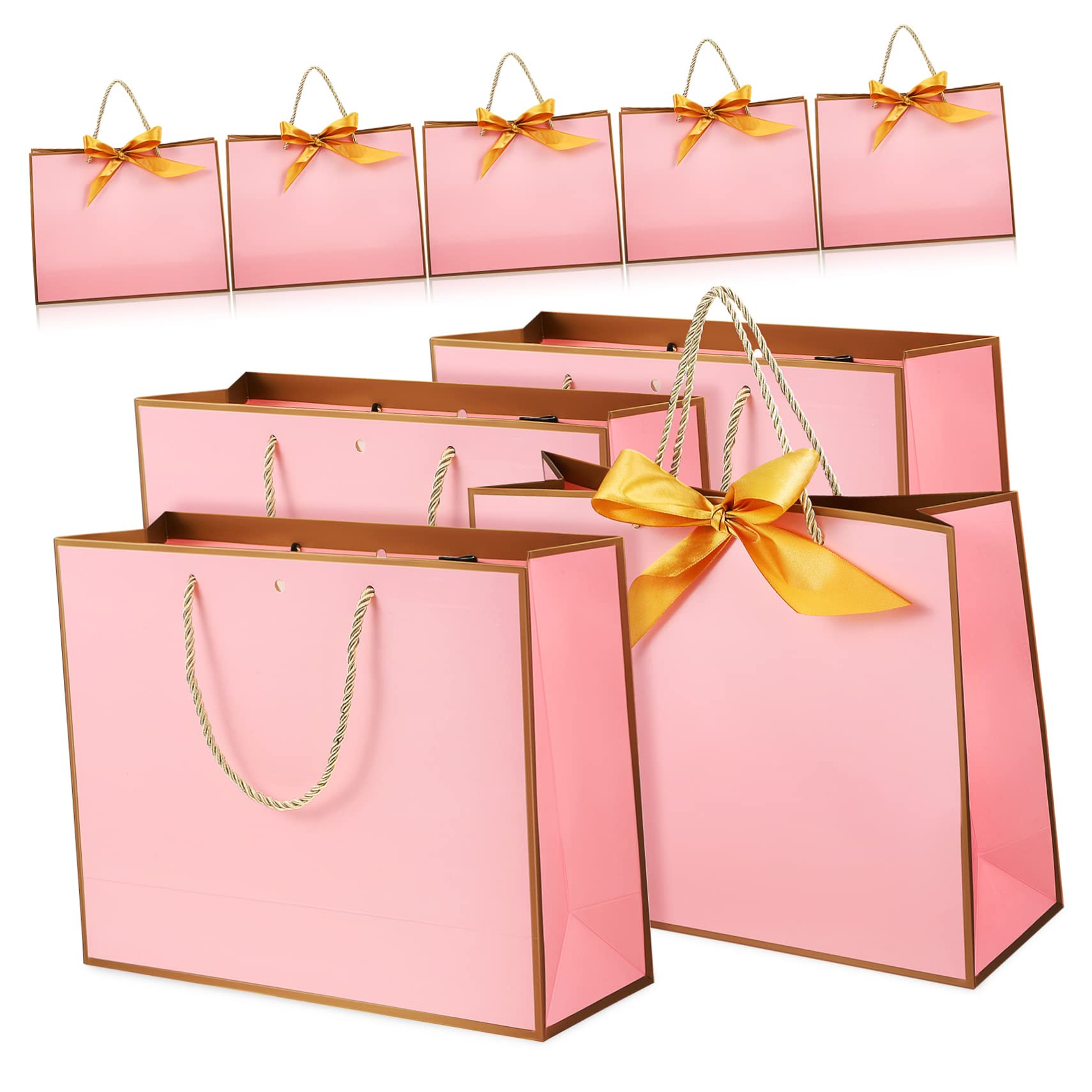 CALLARON 10piezas Bolsas De Obsequio De Papel Lazo De Gran Capacidad Asas Para Regalos De Fiesta Rosa Unidades