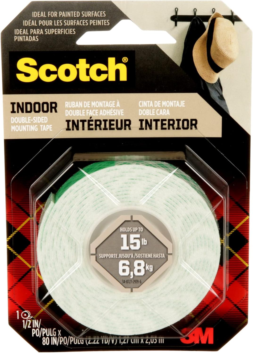 Scotch Mounting Tape, Double Sided Foam Tape for Permanent Mounting, 0.5 in x 75 in (1.27 cm x 1