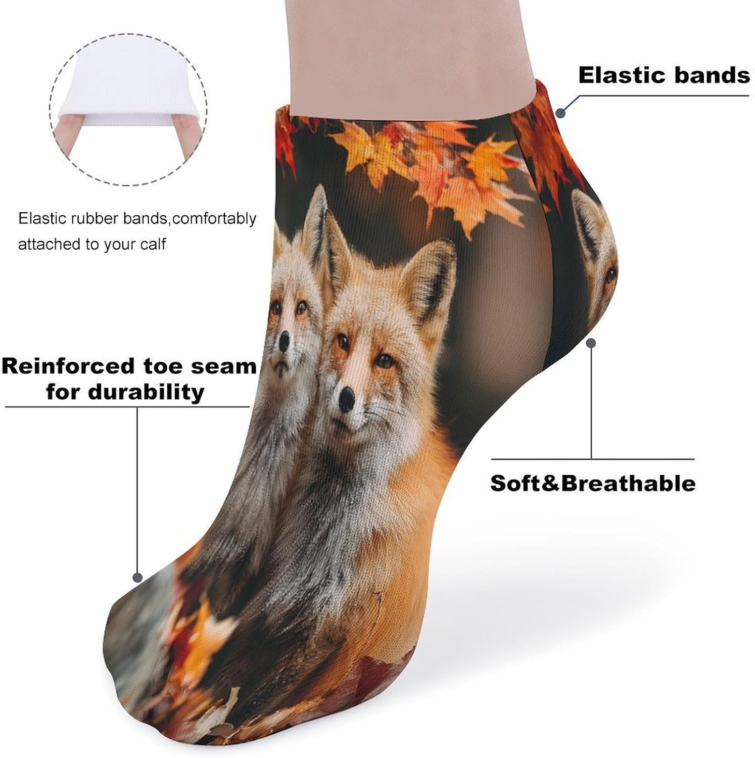 Autumn Maple Leaves Foxes Socks for Men Women 5 Pairs Ankle Socks