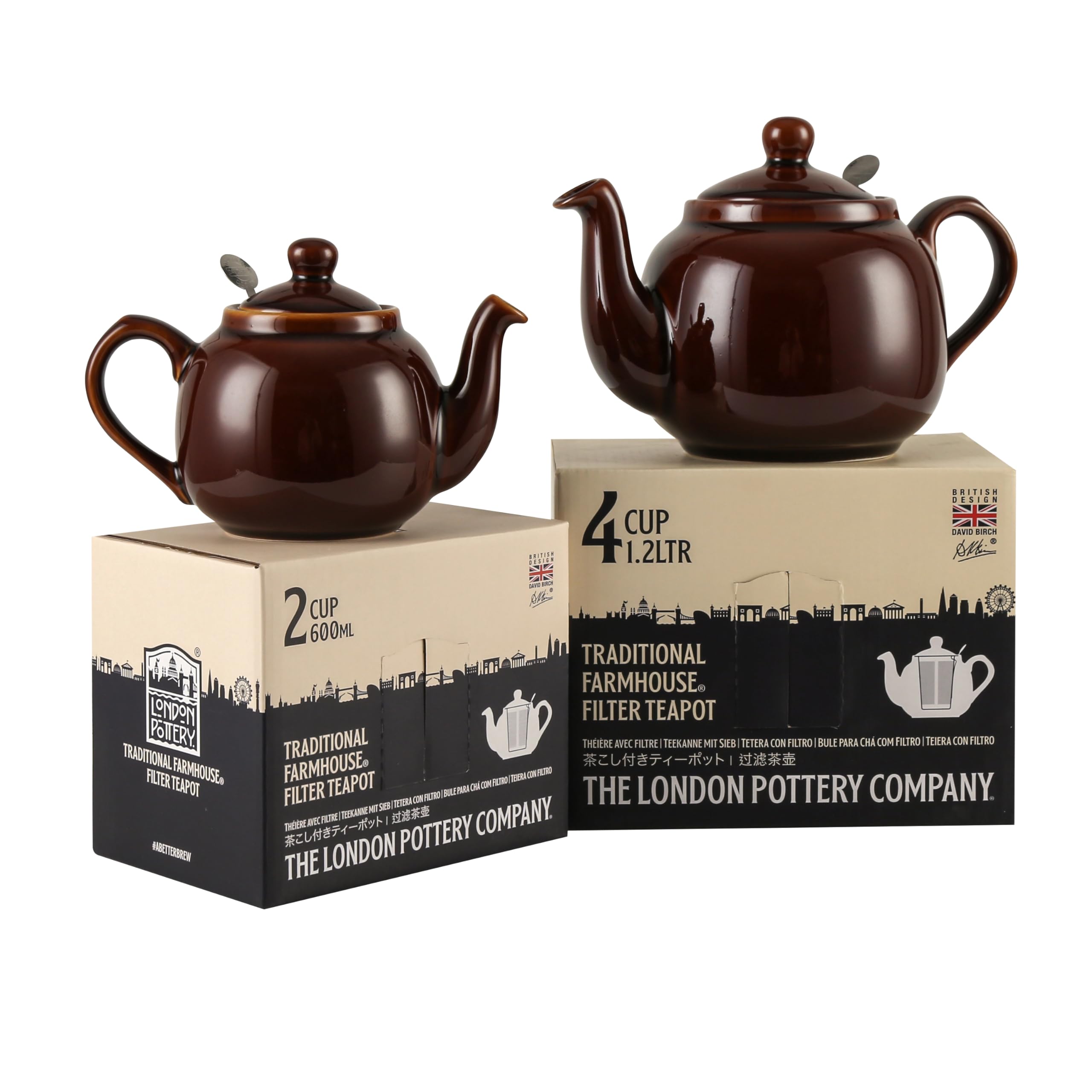 London Pottery Farmhouse - Tetera con infusor, cerámica, marrón Rockingham, 2 tazas (600 ml)
