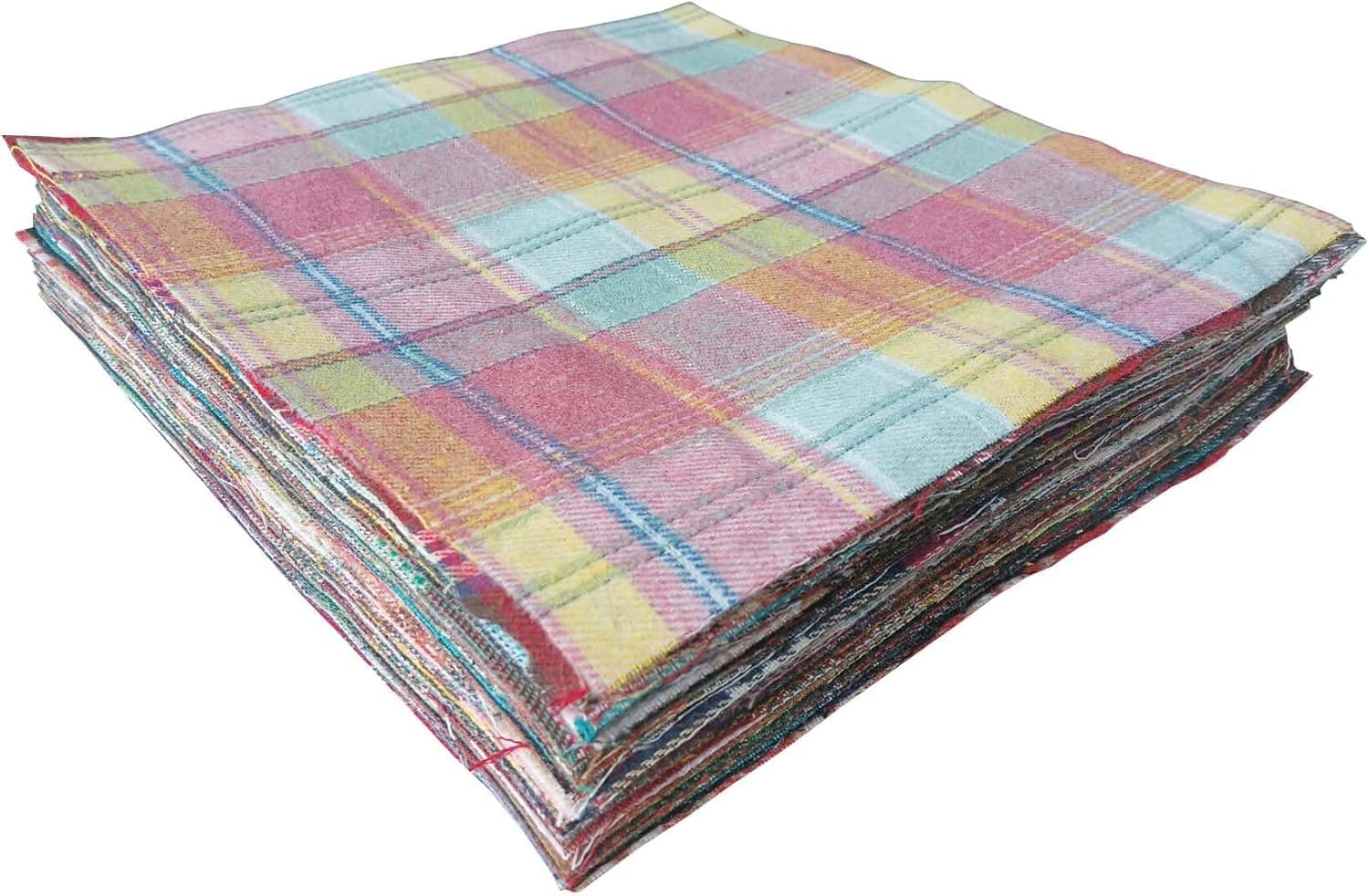 50PCS 8x8 Inches Craft ‌Sanded Fabric Fleece Fabric Brushed Plaid Fabric Bundle Squares Patchwork DIY Handmade Material Set Bundle Home Crafts Sewing Scrapbooking Quilting