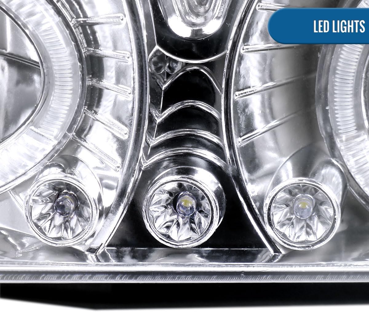 Ronnin - Fits 1988-1999 Chevy GMC C10 C/K 1500 2500 3500 Suburban Yukon Blazer Tahoe Silverado Sierra Upgraded LED Dual Rims Projector Headlights Assembly Pair | Chrome