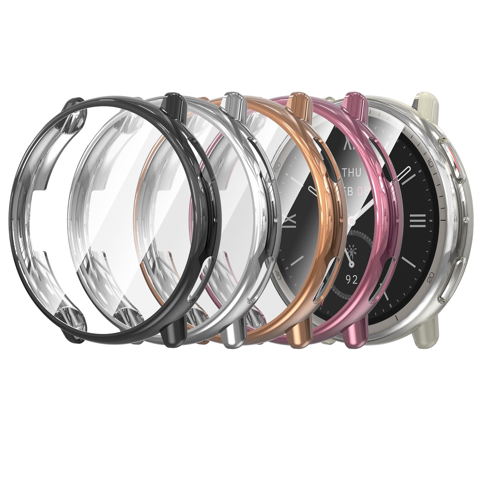 Hianjoo 5 Piezas Funda Compatible con Amazfit Active 2 44mm, Active 2 Suave Cubierta TPU Silicona Goma con Completo Protector Pantalla Carcasa Marco Resistente Rasguños Protectora