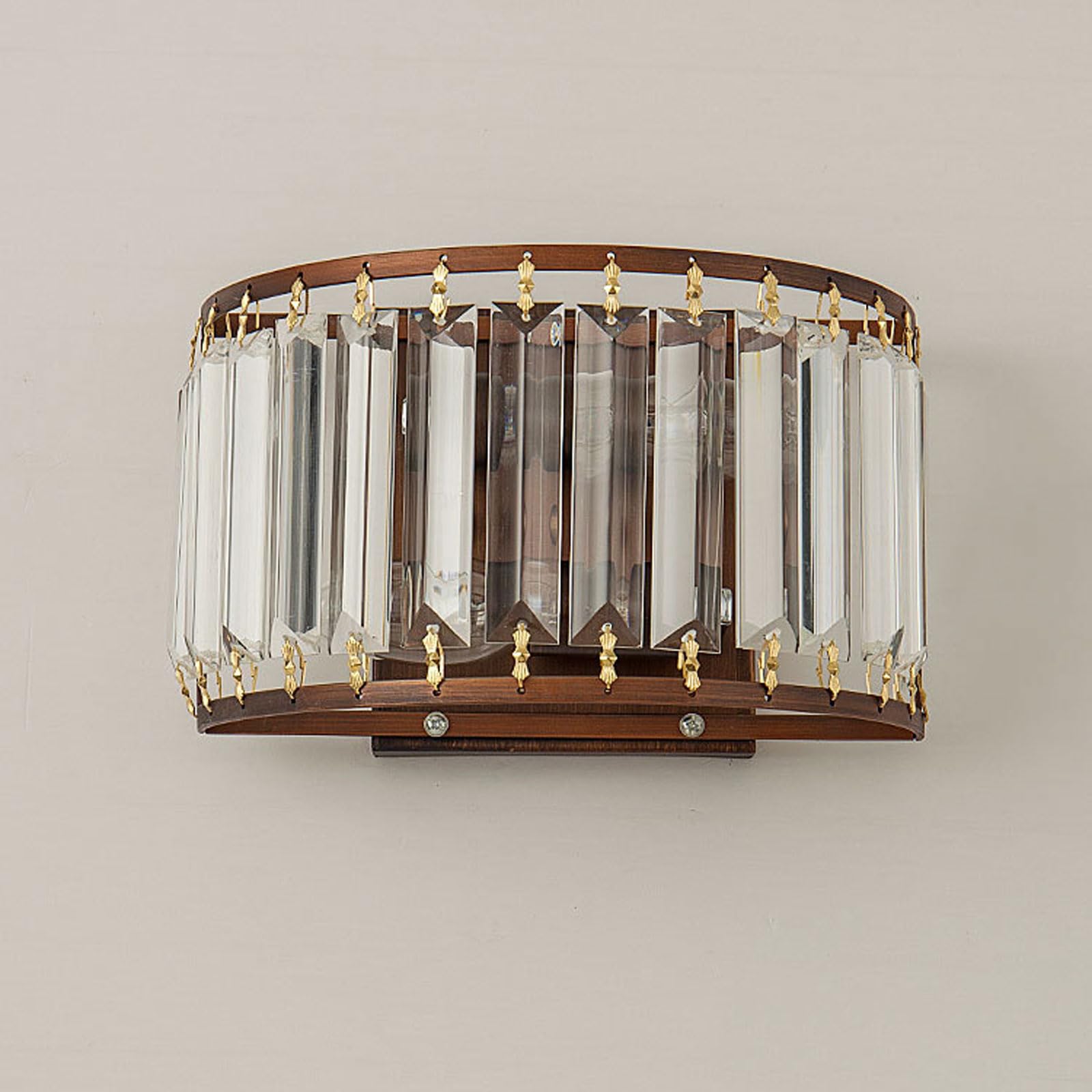 AWEITG American Vintage Style Translucent Crystal Shade Wall Lamp - Golden European Design for Living Room, Anti-Rust Brass Light(Brown-Pair of Light Fixture)