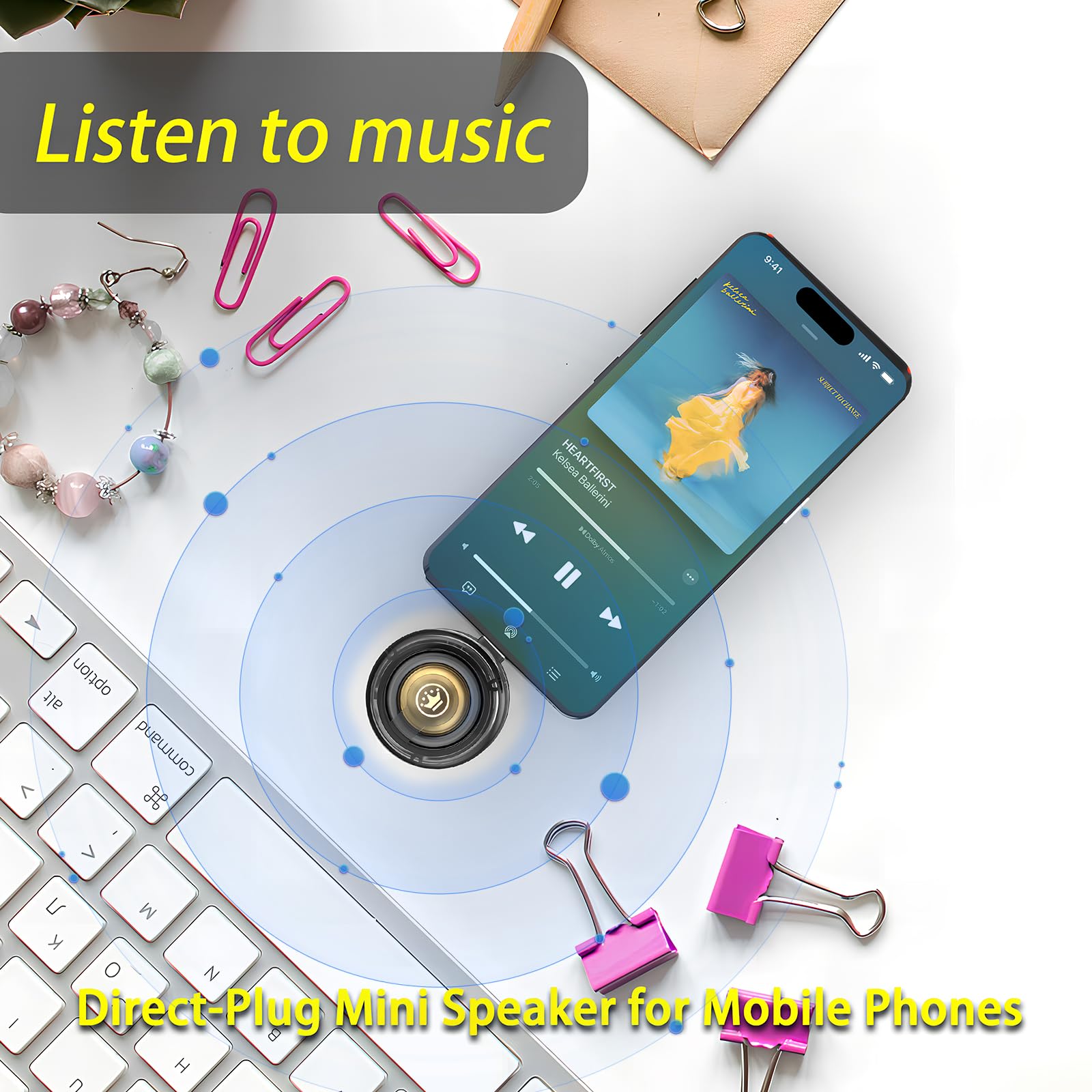 Mini Altoparlante Portatile Universale, Tipo C Plug-in Altoparlante del Telefono Cellulare, Casse Portatili Line-In Audio HD Senza Perdite Connetti Istantaneo Trasparente Nero