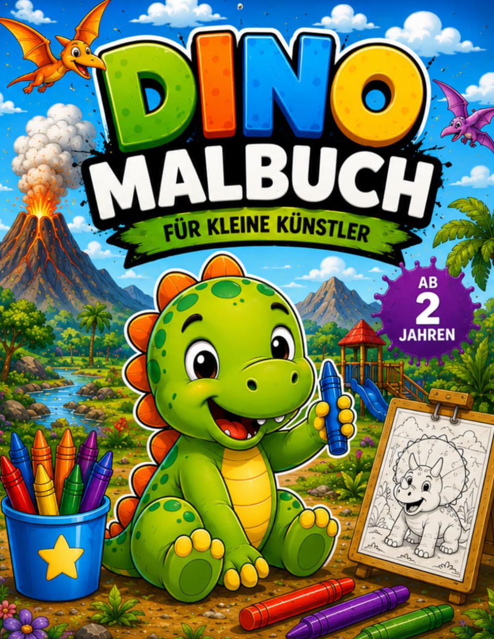 Dino Malbuch: Süße Dinosaurier zum Ausmalen für Kinder ab 2 Jahren