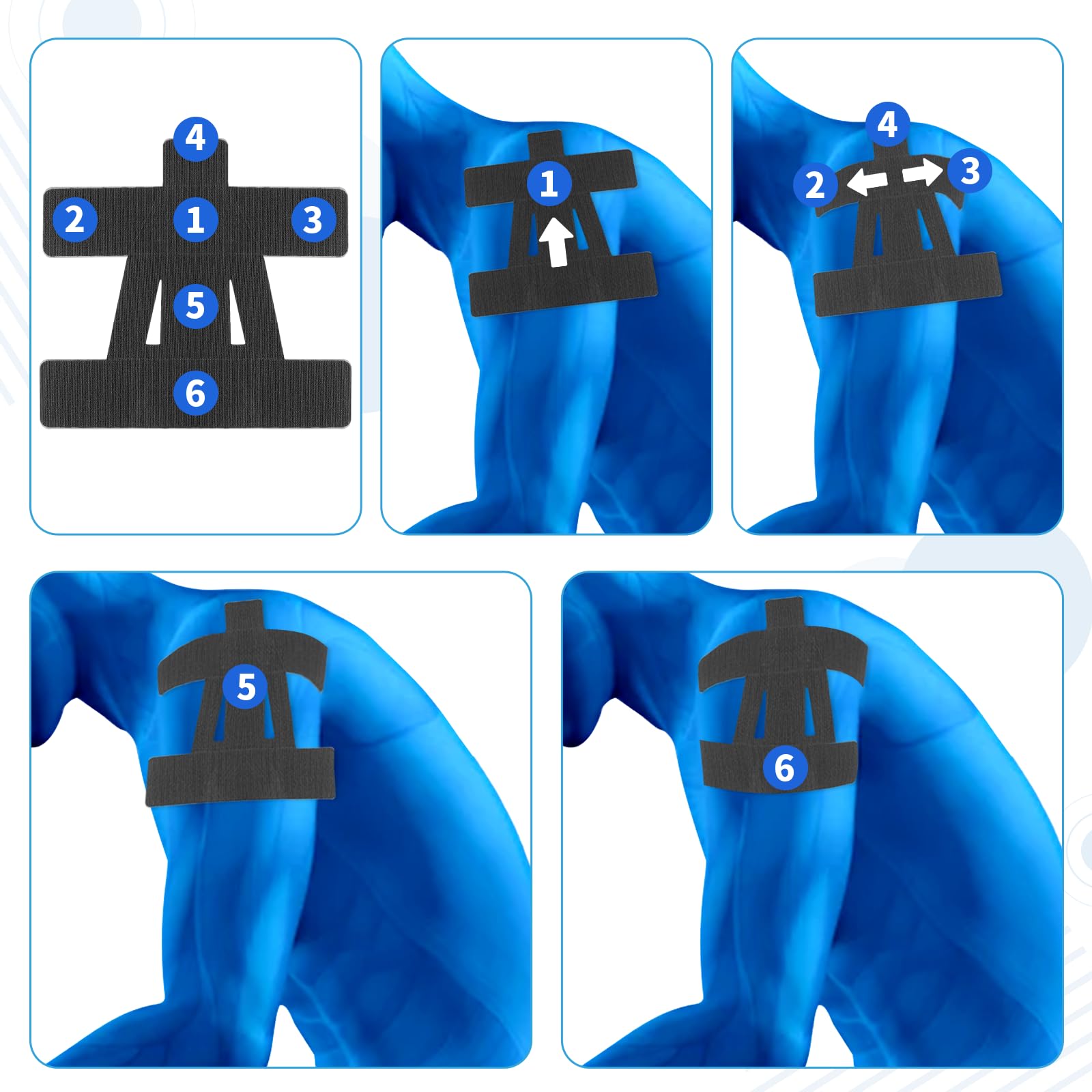 15PCS Kinesiology Tape for Shoulder, Kinesiology Tape Precut Strips for Shoulder Support Support & Stability, Waterproof Breathable Elastic Sports Shoulder Tape for Pain Relief, Athletic Tape, Black