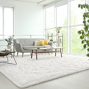 HOMORE Area Rug for Living Room 5x8 Fluffy Rug Modern Shag Rugs for Bedroom, Super Soft and Comfy Carpet, Cute Carpets for Kids Nursery Boys Girls Room Decor, Ivory