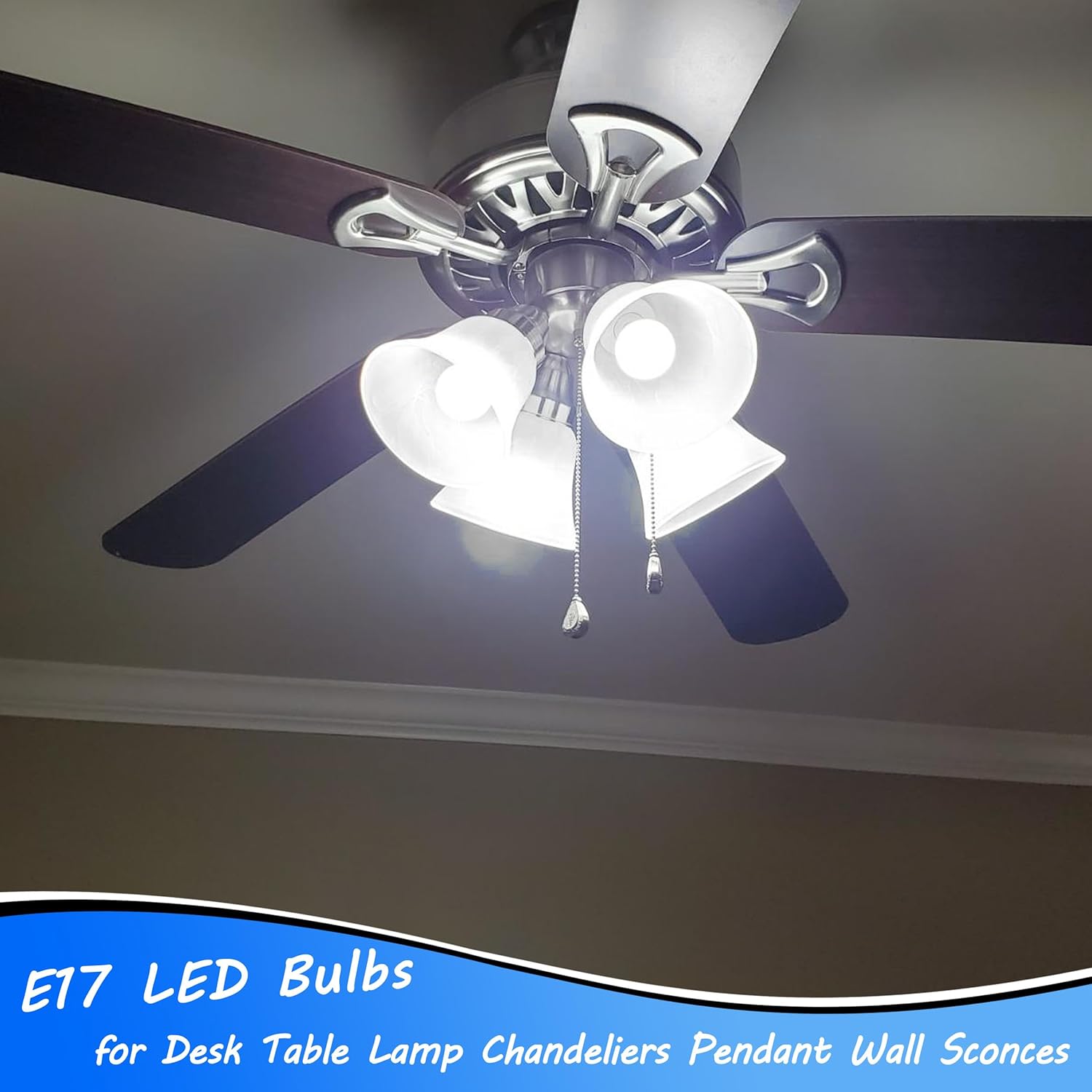 Heifymi E17 Intermediate Base Ceiling Fan Bulb 6 Watts 600lm Daylight White 5000K AC120V 60 Watt Equivalent A15 G45 Globe Shape for Chandeliers Pendant Closet Cabinet Desk Lamp, Non-Dimmable, 4 Pack