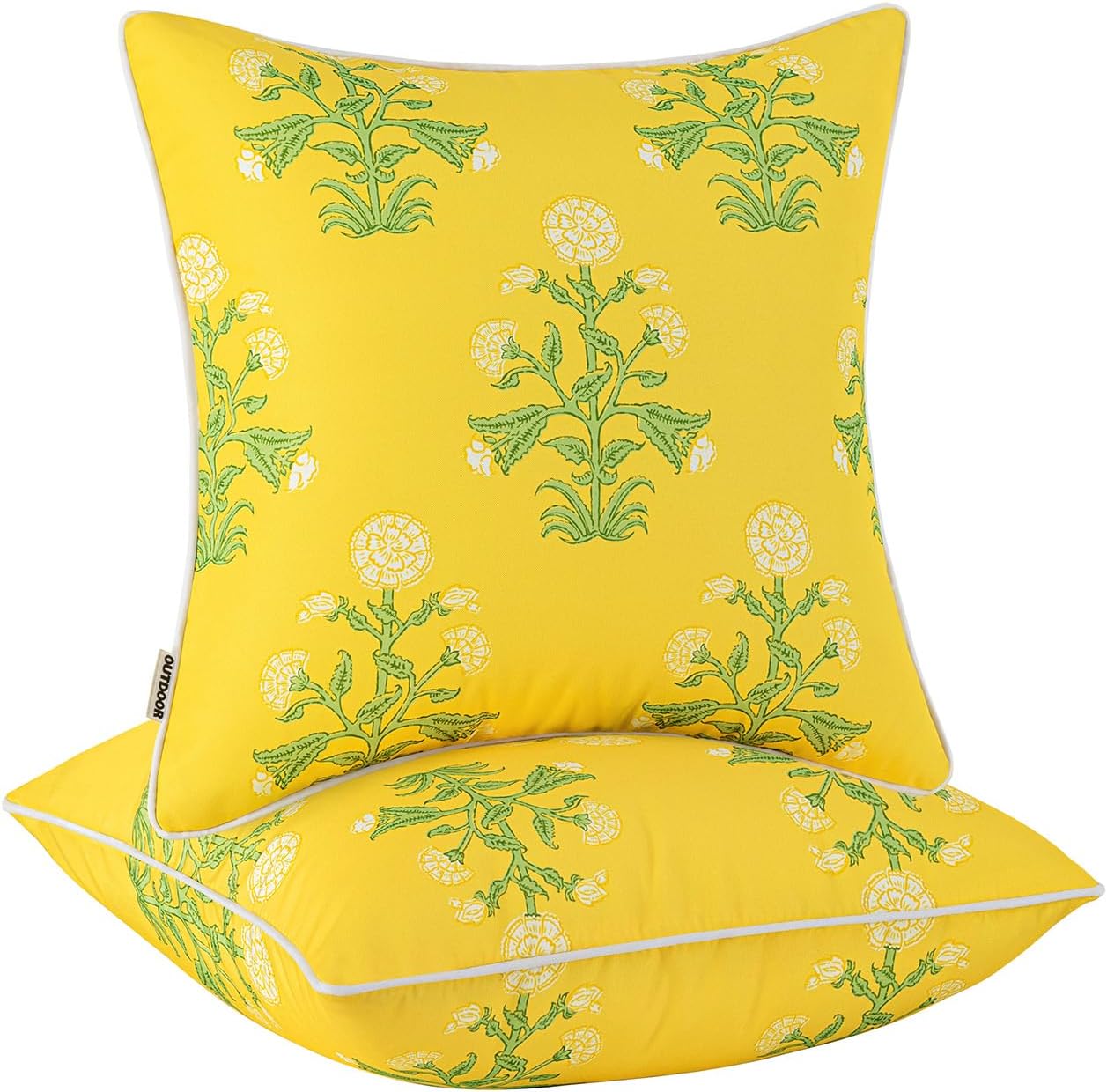 MIULEE Decorative Floral Outdoor Pillow Covers with Inserts Set of 2 18x18,Waterproof Vintage Fade Resistant Patio Throw Pillows with Piping for Spring Summer Garden Couch Sofa,Yellow