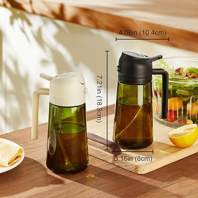 Our 2-in-1 dispenser and sprayer design brings versatility and organization to your kitchen. Seamlessly switch between pouring and spraying, making cooking more convenient and reducing clutter on your countertops. The bottle comes equipped with an innovative spray nozzle, capable of providing both a fine mist and a steady stream, ensuring even oil distribution for precision cooking. Each meal can be finely tuned to meet your culinary needs, enhancing flavor while using just the right amount of oil.
