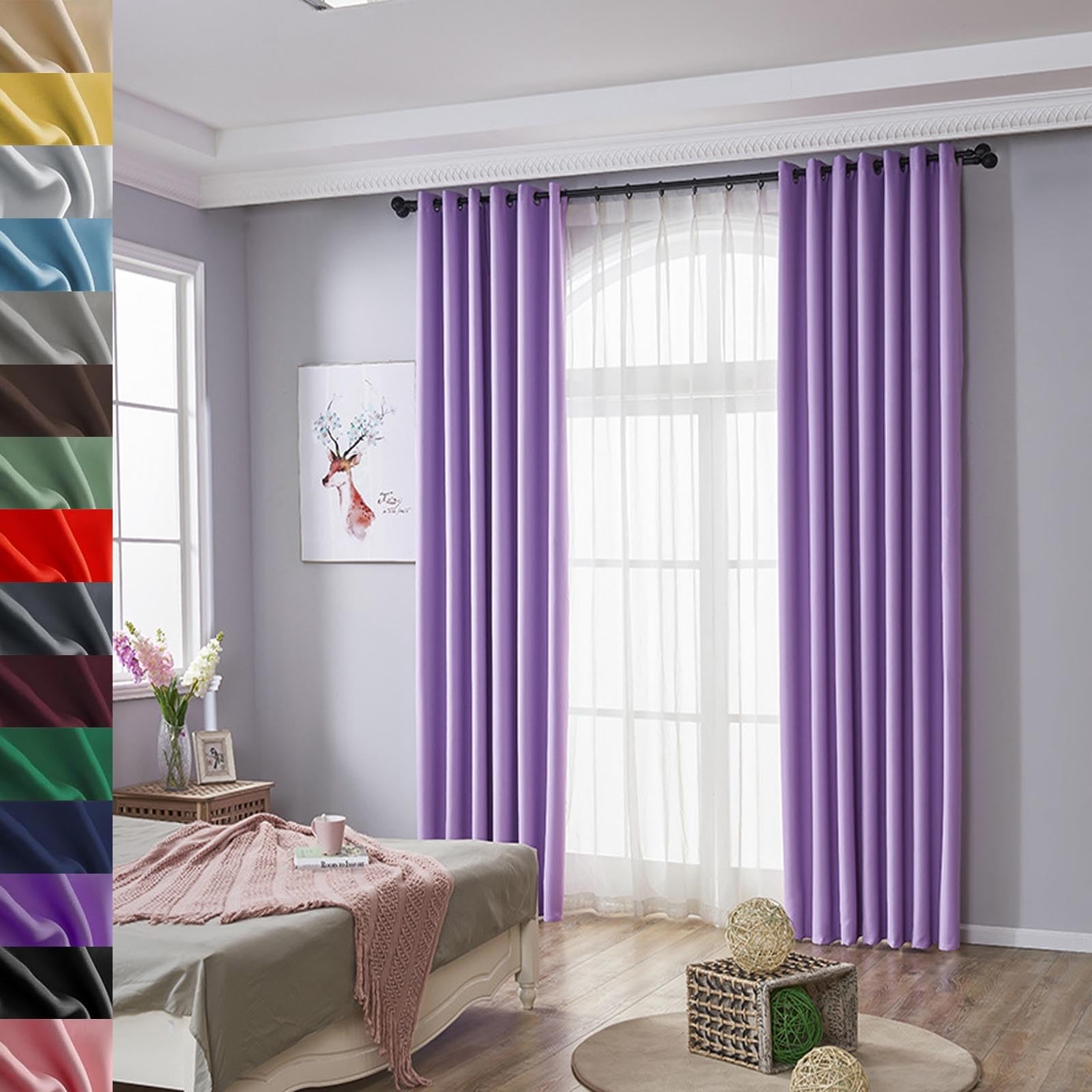 GAIFNAG Curtains for Bedroom Blackout 160 x 180 cm Thermal Insulated Solid Eyelet Curtains, Facile da Installare Woven Voile Curtains for Bedroom for Apartment/Hotel Dorm, Purple