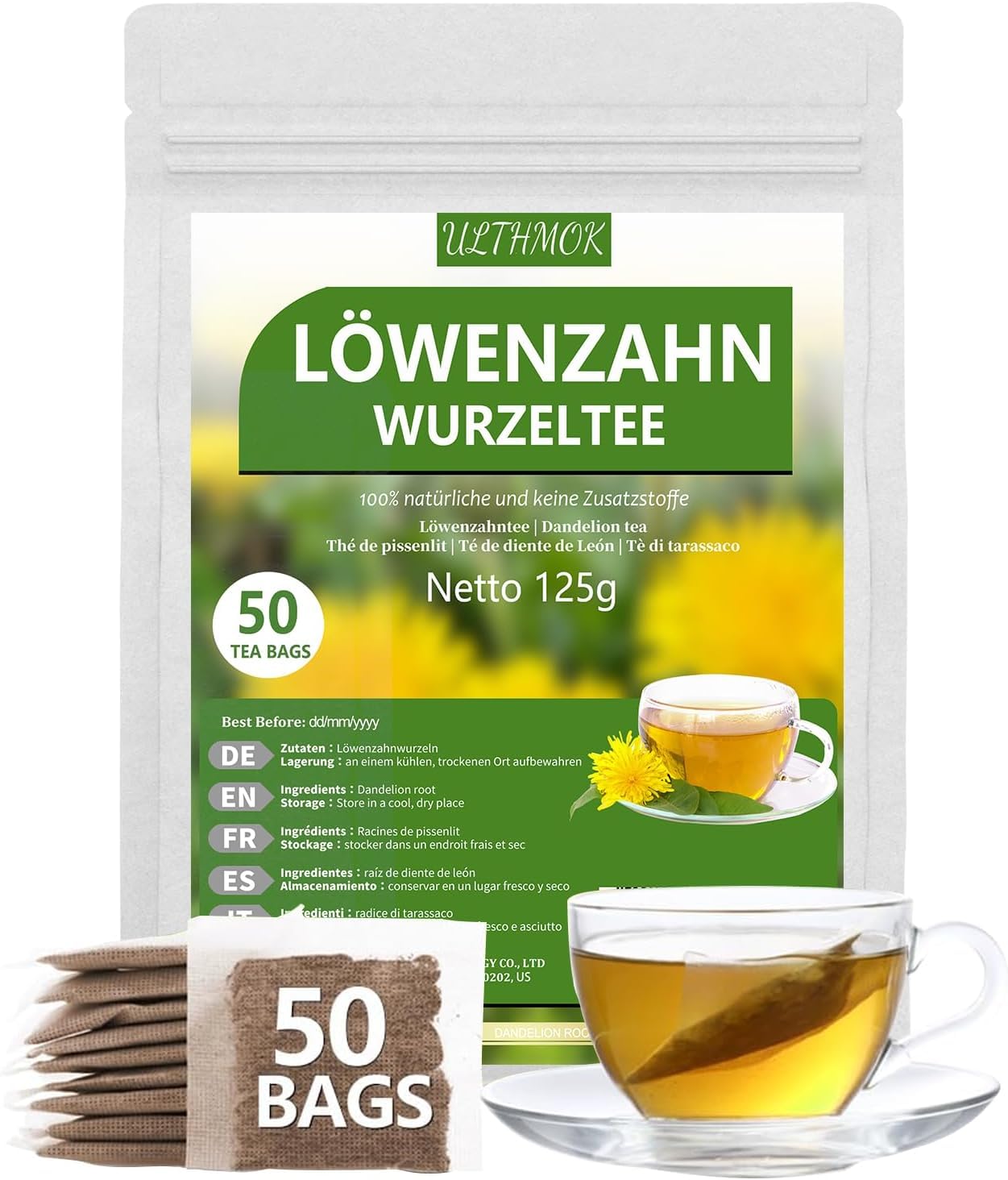 Löwenzahntee | Löwenzahnwurzel | Dandelion Root Tea 50 Teebeutel, 100% natürlich und ohne Zusatzstoffe