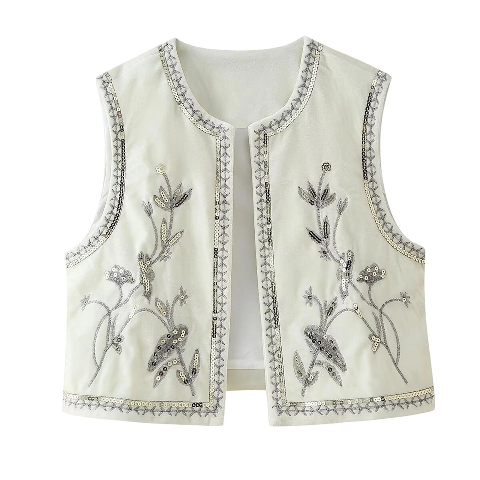Generisch 2026 Chaleco sin Mangas con Bordado Floral para Mujer, Cárdigan Casual Frente Abierto Verano Frhling Boho Capa