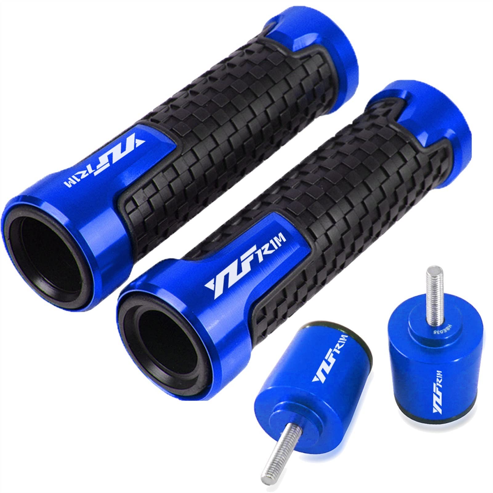 Poignées de guidon moto 22mm CNC bleues avec embouts pour Yamaha YZF-R1M