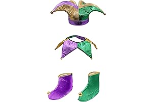 Kids Jester Costume, Adult Clown Hat Collar Shoes Set