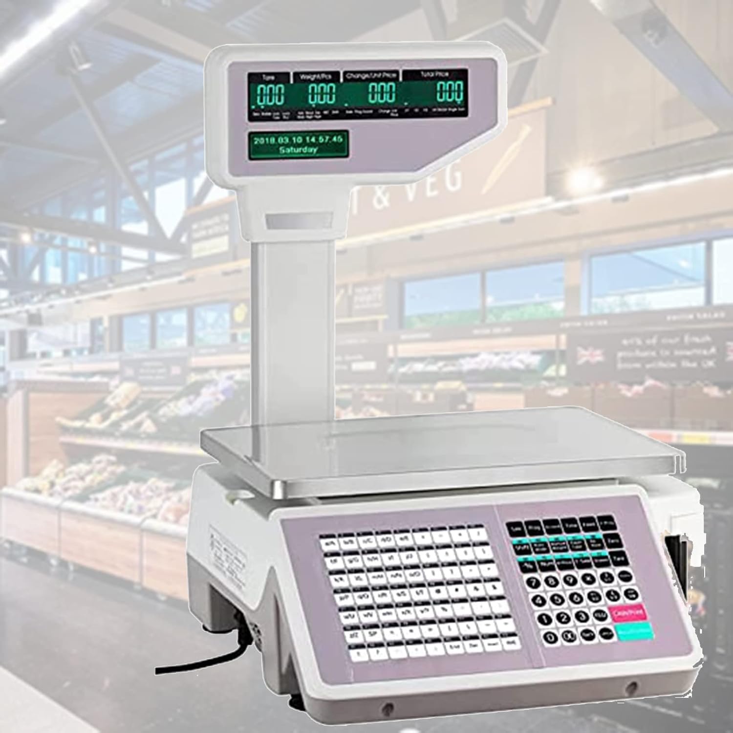 Báscula de Banco Digital, calculadora de Precios Digital con Impresora térmica, básculas comerciales con impresión de Etiquetas de Precios a Doble Cara - Básculas electrón,